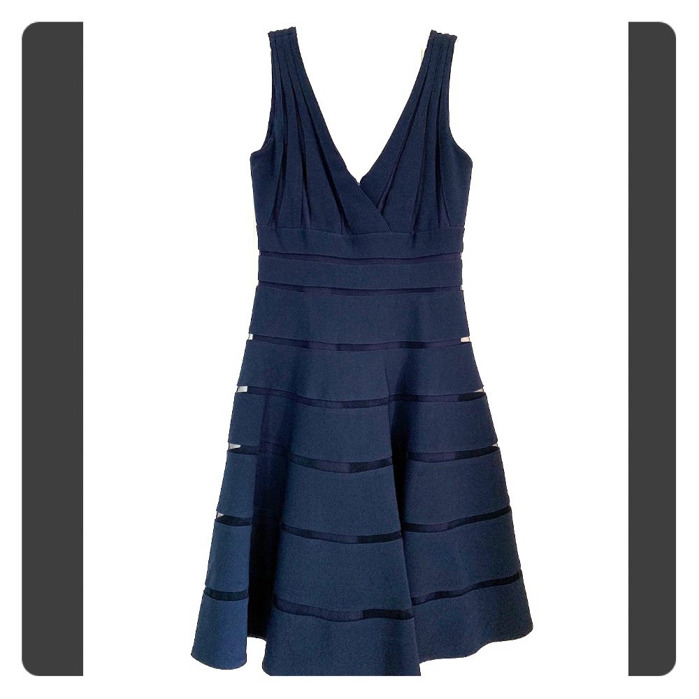 Navy fit and flare cocktail dress